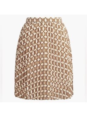 J.Crew Factory Pleated Mini Skirt, Brown & Cream Foulard